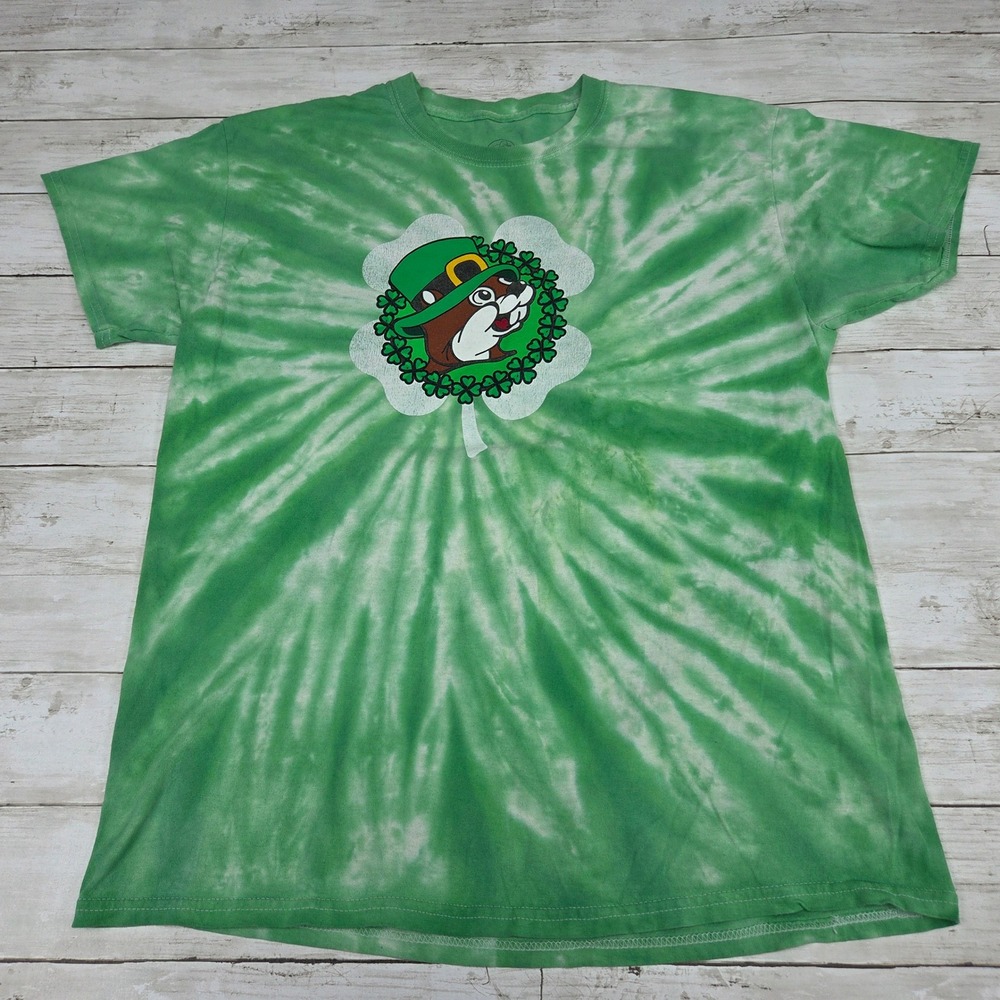 Buc-ee's T-Shirt Women Large Green Shamrockin' with‎ my Gnomies Tie-Dye Graphic